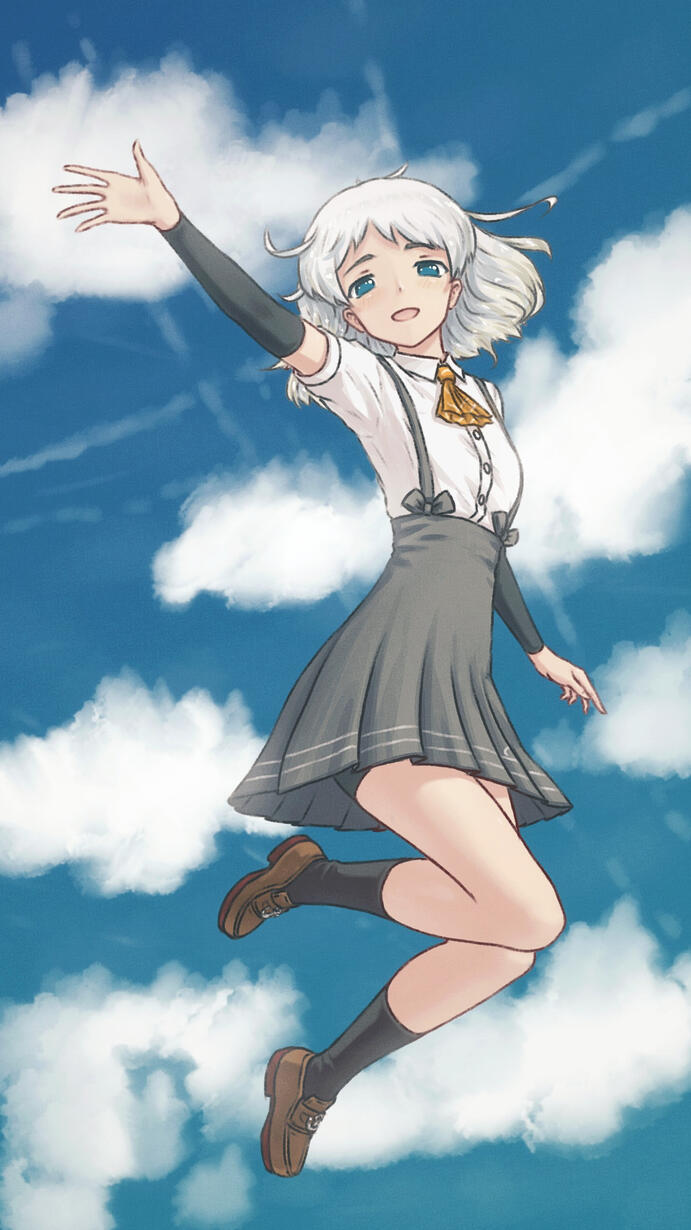 Natsugumo Drawing of Natsugumo from Kantai Collection jumping, against the sky background.