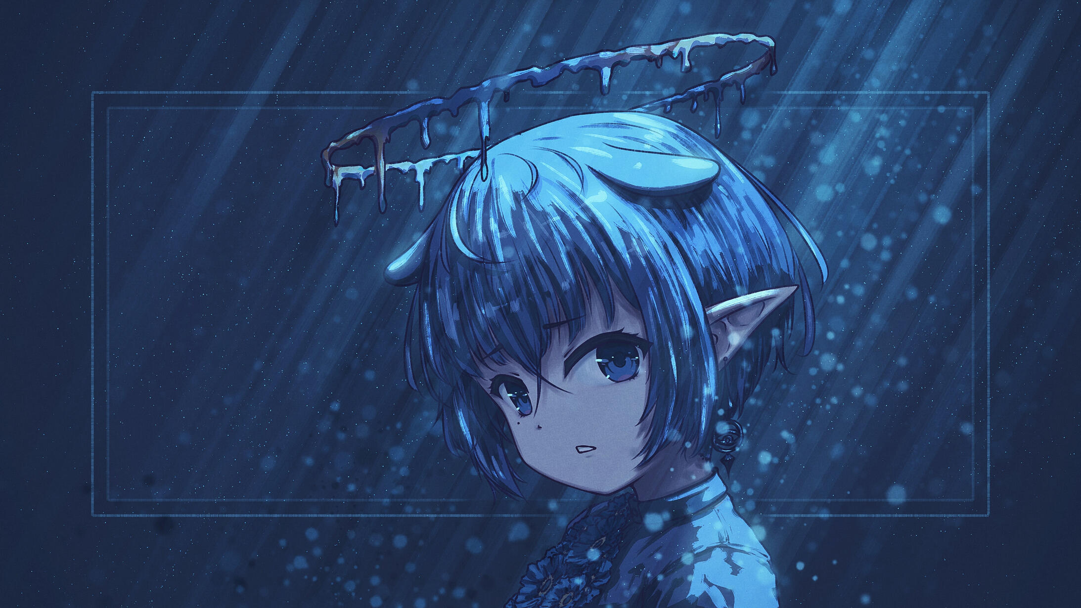 Ina Drawing of Ninomae Ina'nis from Hololive English in her Meconopsis outfit in blue tones.